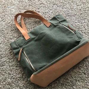 Waxed Canvas leather Tote Bag computer kids tote by (notebooks & honey)